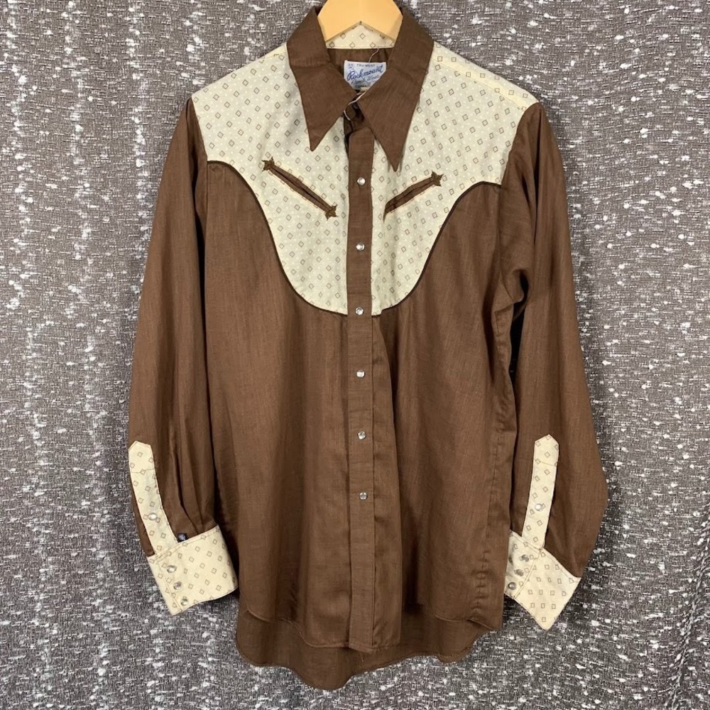 Vintage Rockmount‎ Ranch Wear Brown Pearl Snap Western Cowboy USA Men's 16.5/35